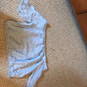 Blue and white stripped button off the shoulder